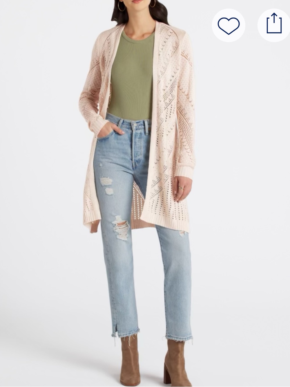 Light Cream Openwork Duster Cardigan - Women's Sweater